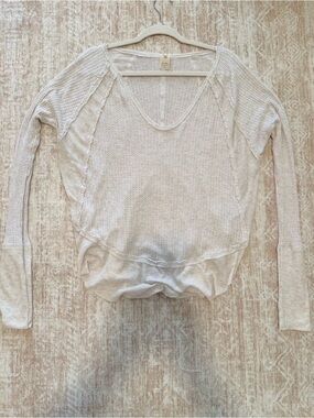 We The Free People Catalina Knit Thermal Long Sleeve Top Women's S Ivory Waffle